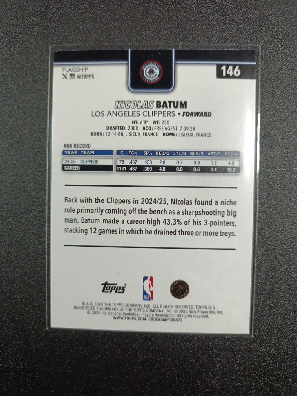 # /2025 Gold Topps Basketball 2025-26 Card Nicolas Batum 1784/2025 Case Hit