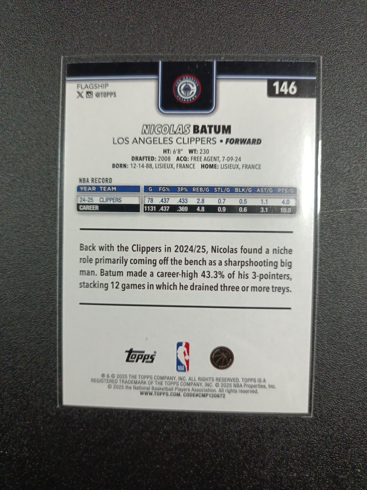 # /2025 Gold Topps Basketball 2025-26 Card Nicolas Batum 1784/2025 Case Hit