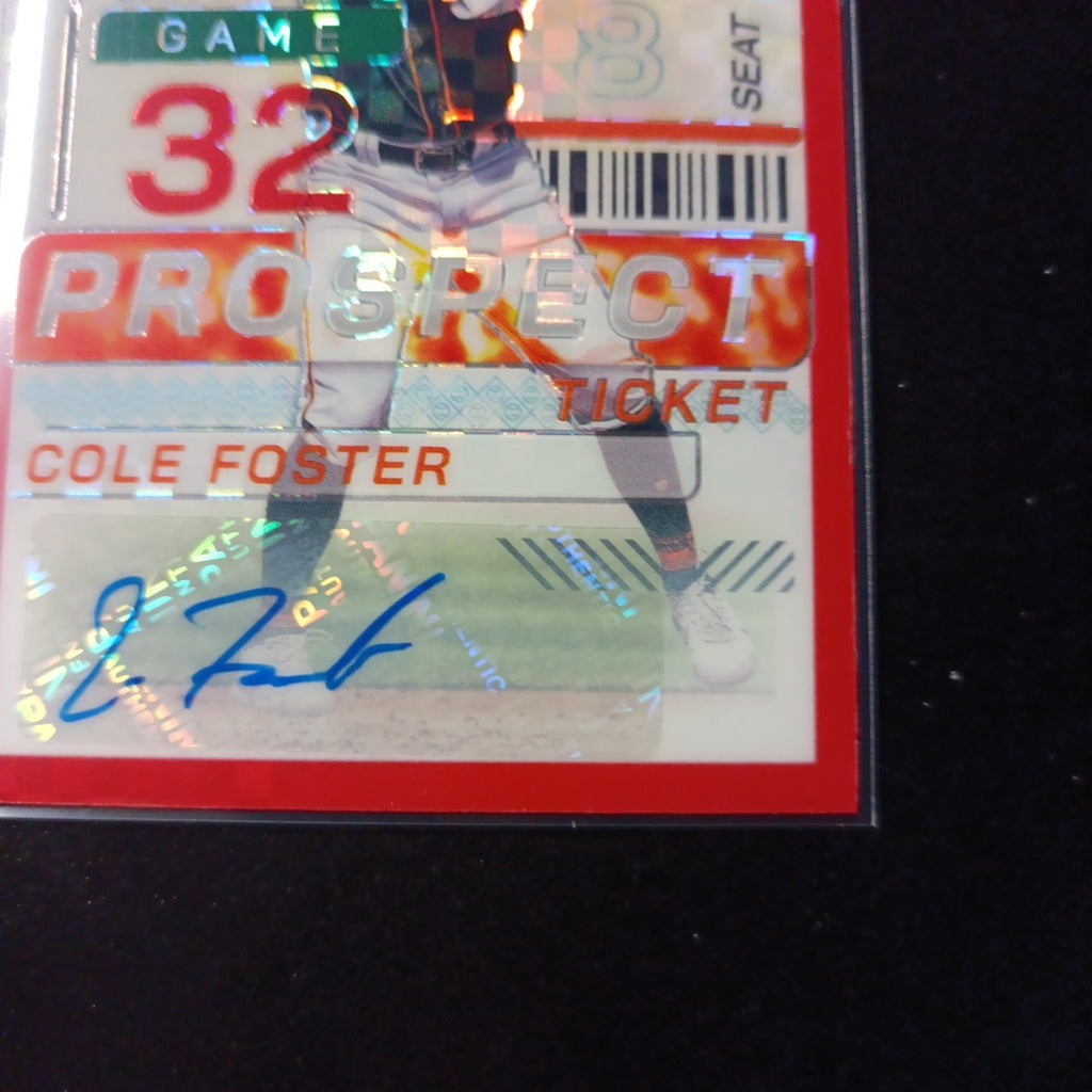 # /99 Red Checkered Prizm Auto Cole Foster Panini Prospect Rookie Baseball Card