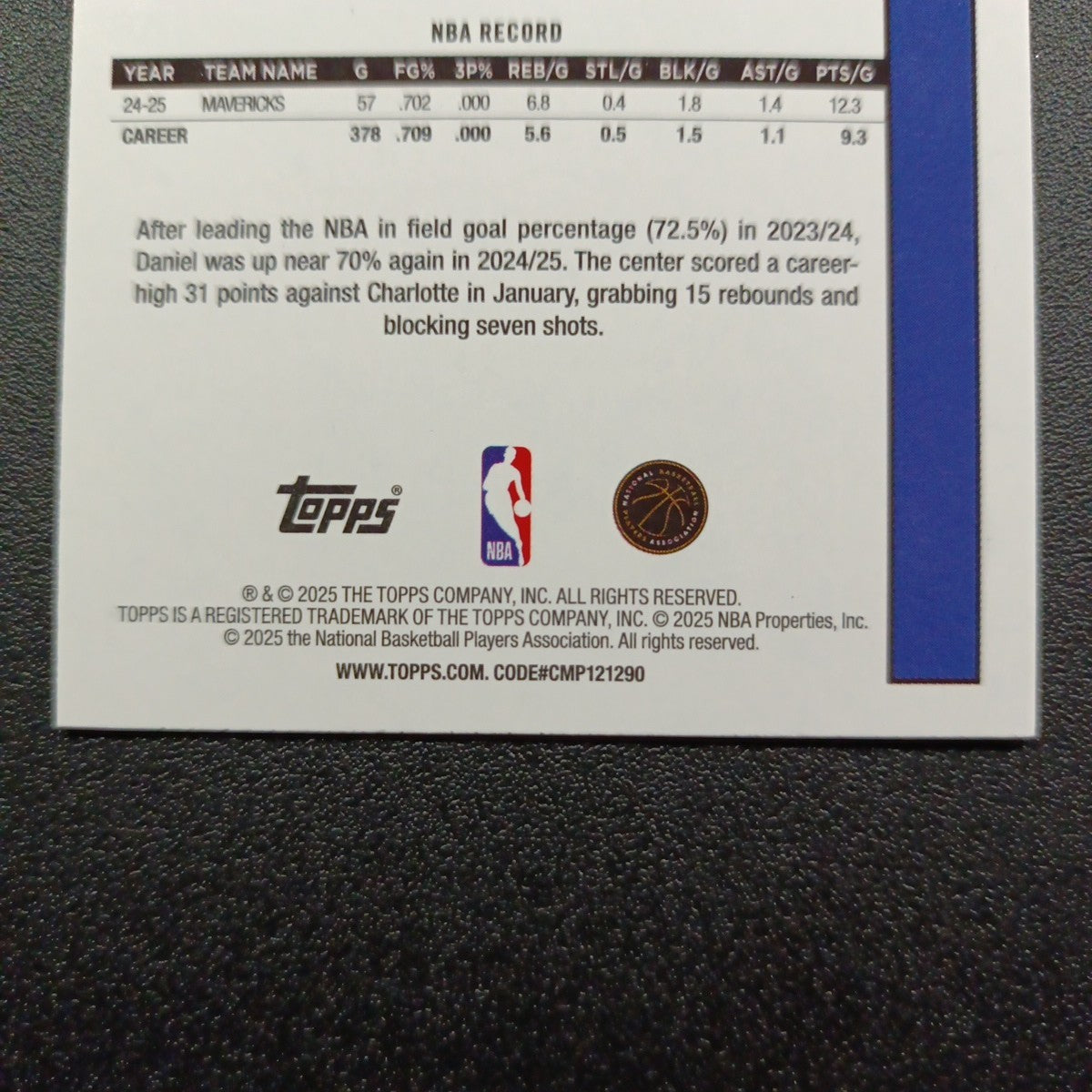 2025-26 Topps Basketball Card Daniel Gafford Silver Foil 45th Anniversary