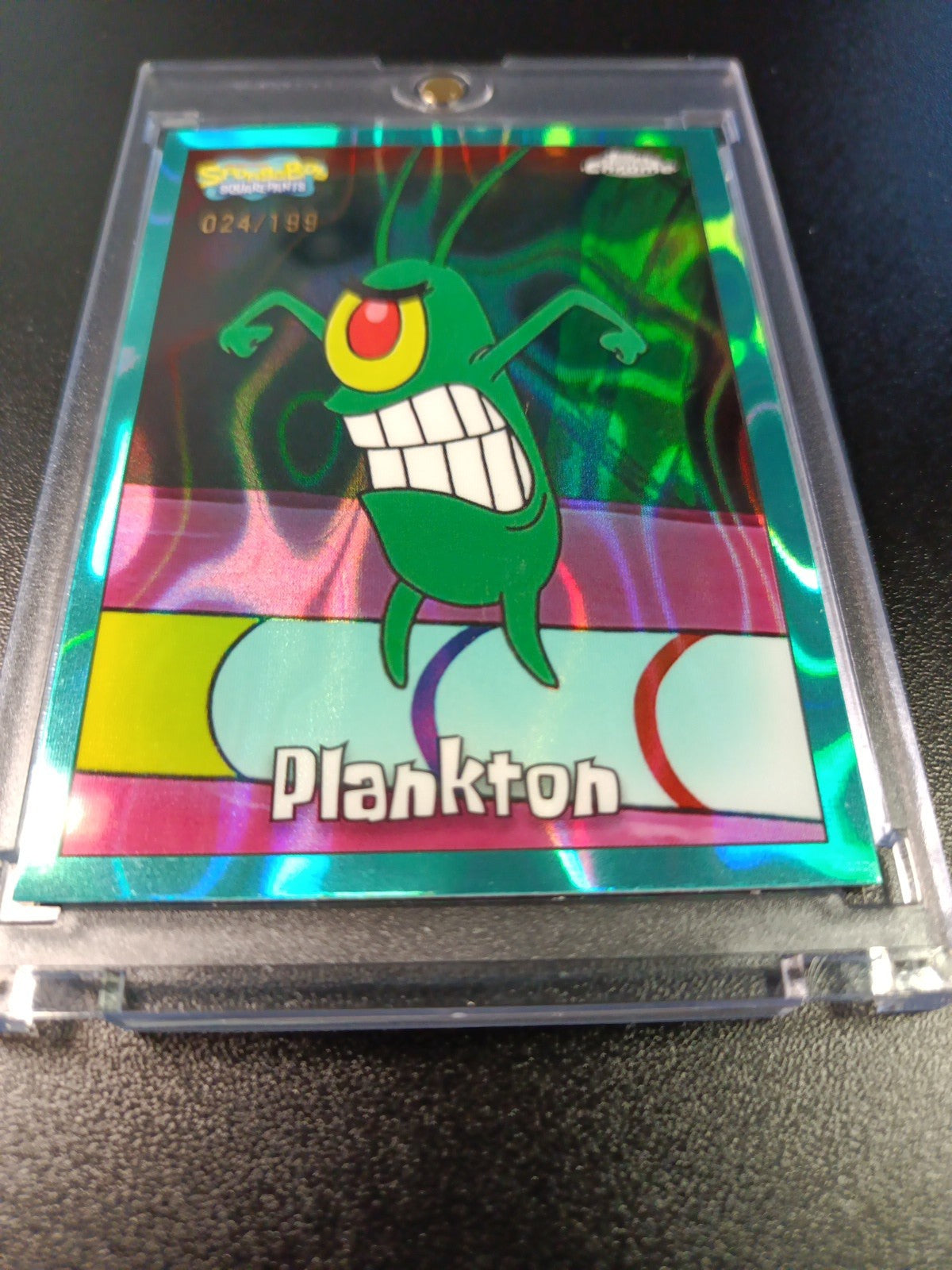 SpongeBob #/199 Plankton Aqua Green Wave Prizm Refractor Topps Chrome 2025