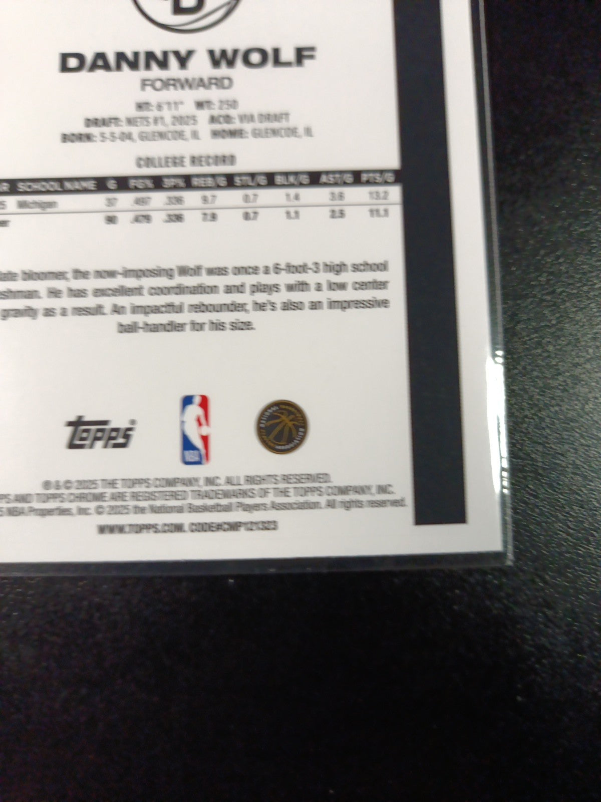 Mojo Refractor Rookie Danny Wolf 45th Anniversary Card 25-26 Topps Basketball 