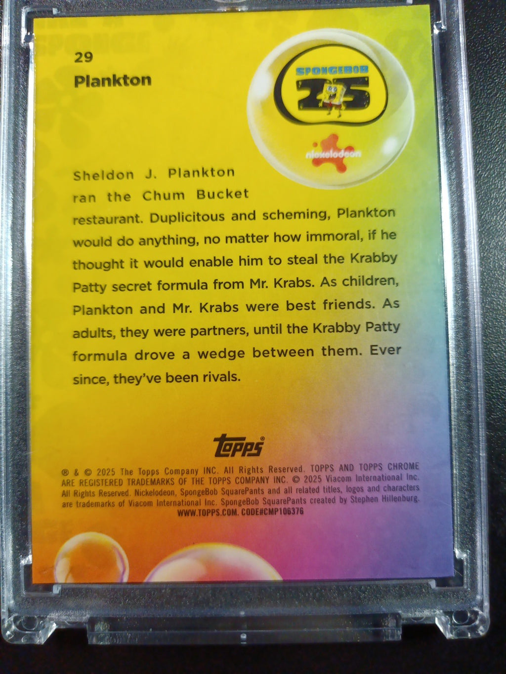 SpongeBob 116/150 Plankton Chum Bucket Blue Refractor Card Topps /150