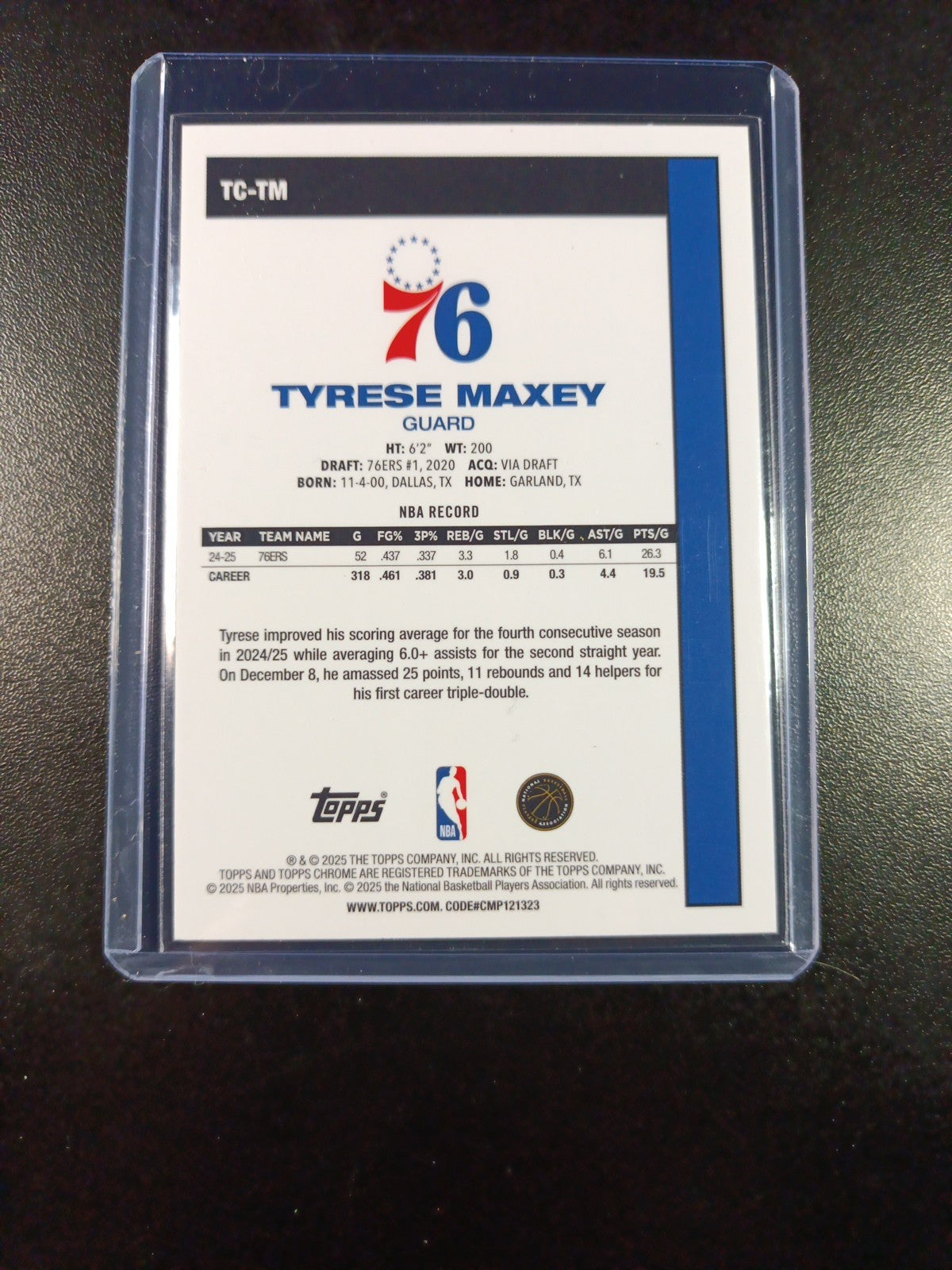 Mojo Refractor Tyrese Maxey 45th Anniversary Card 2025-26 Topps Basketball NBA