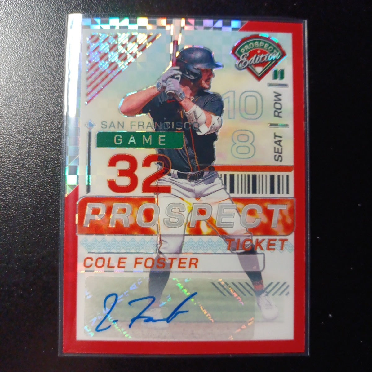 # /99 Red Checkered Prizm Auto Cole Foster Panini Prospect Rookie Baseball Card