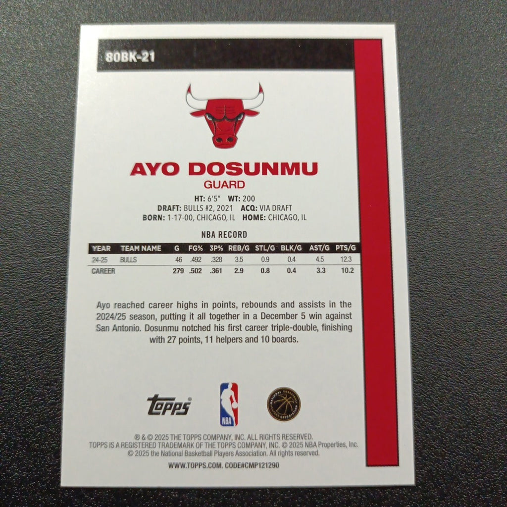 2025-26 Topps Basketball Card Ayo Dosunmu Silver Foil 45th Anniversary