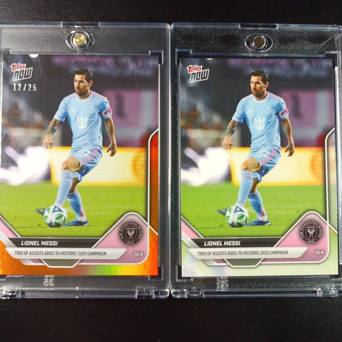 # /25 Lionel Messi Orange Foil Topps Now  Variant & Base Card 107 Soccer 2025