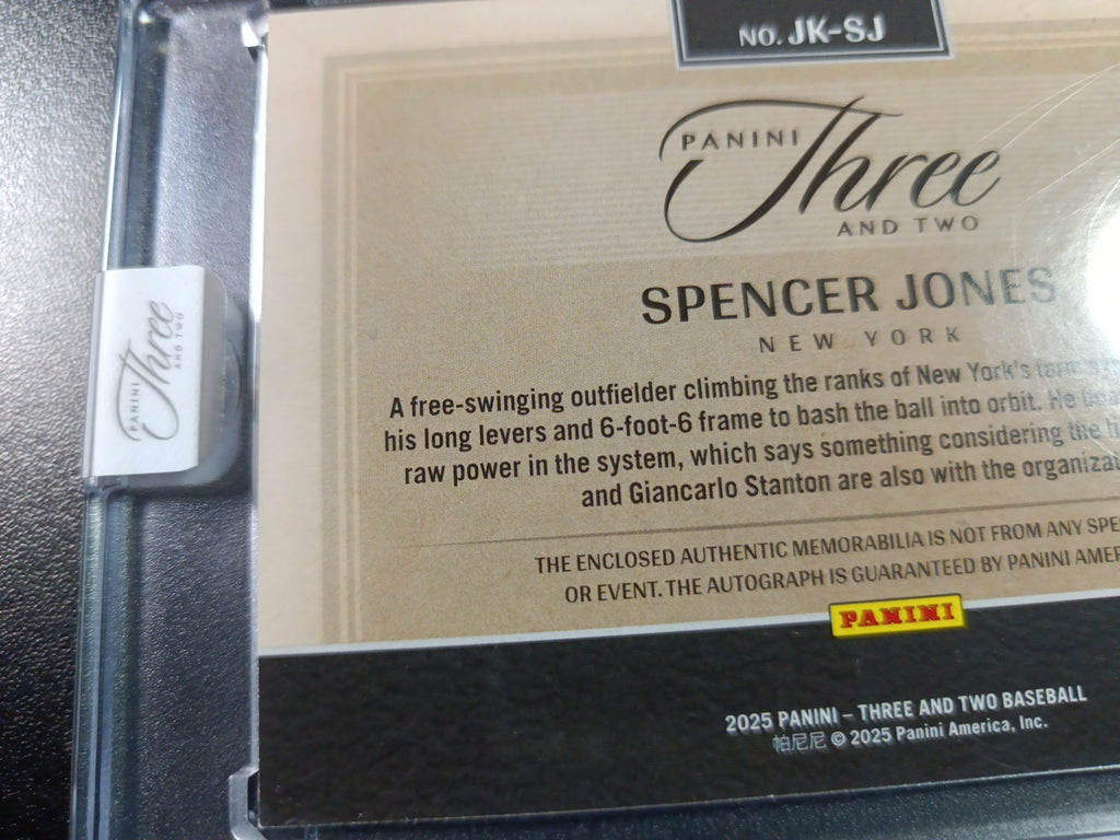 # 4/32 On Card Autograph Game Used Jersey Spencer Jones Yankees Baseball Panini 