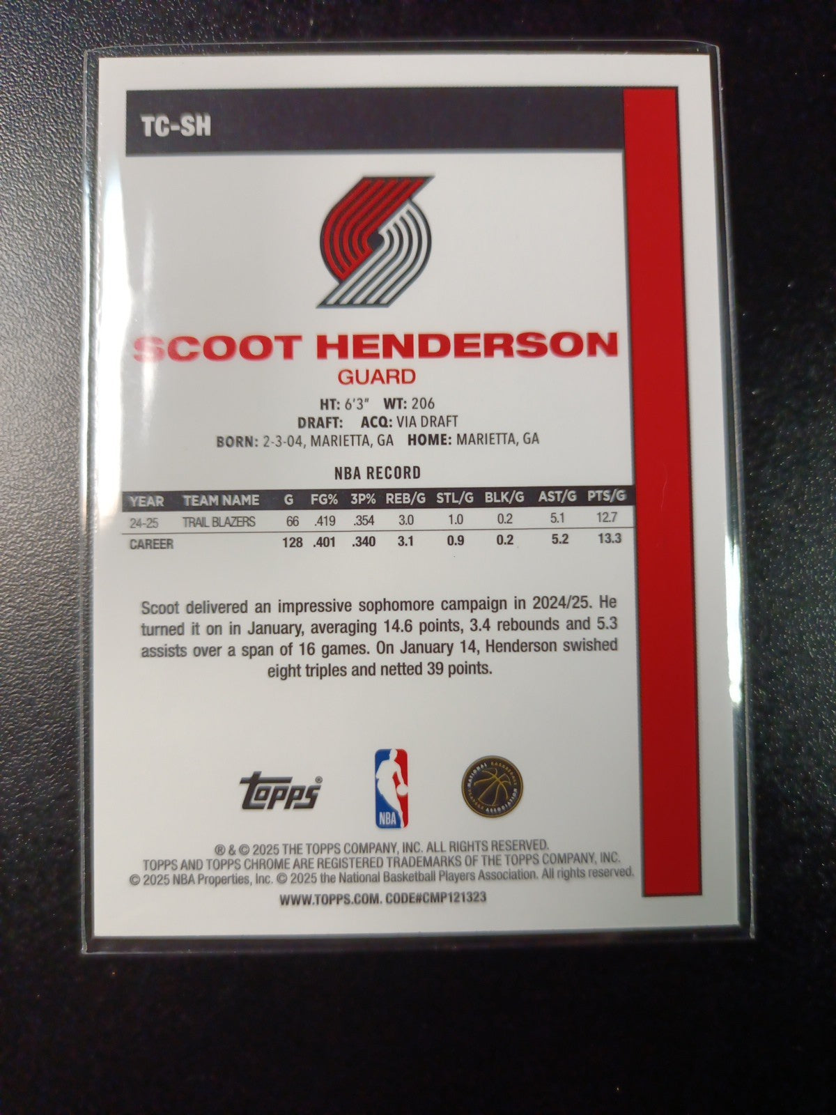 Mojo Refractor Scoot Henderson 45th Anniversary Card 25-26 Topps Basketball 