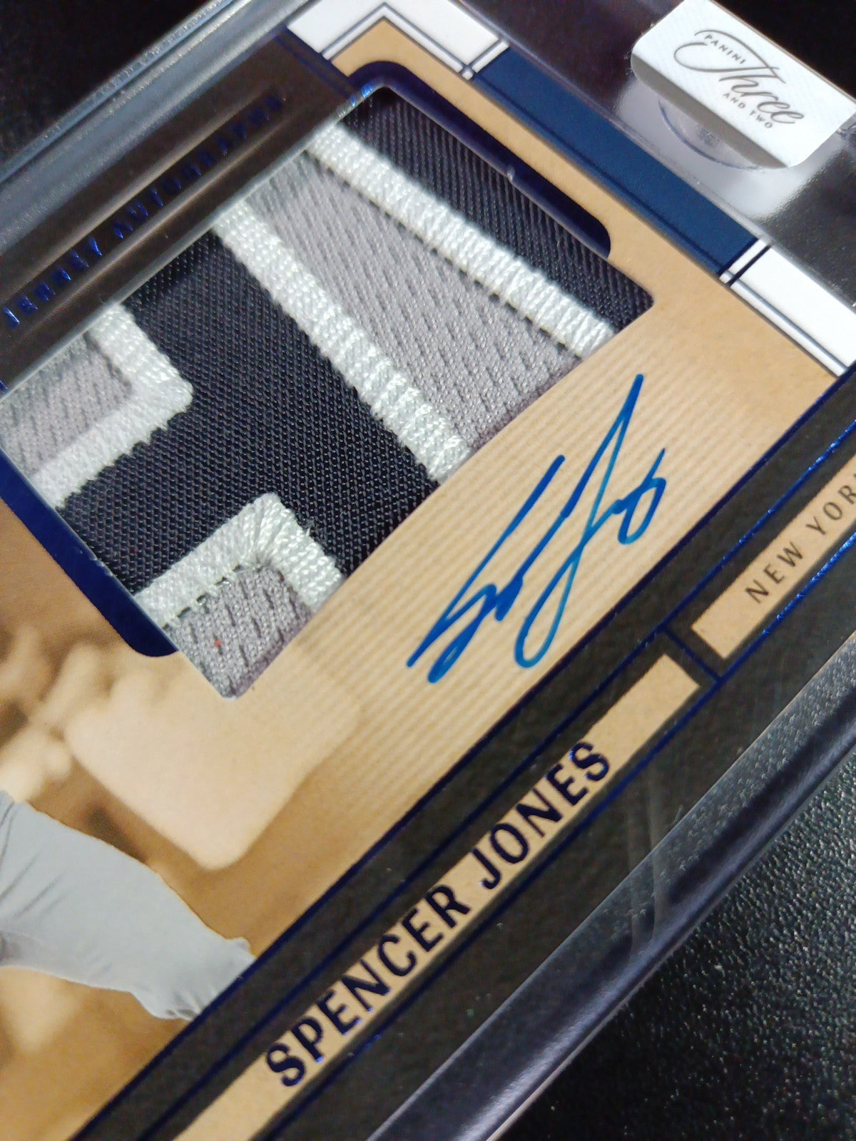 # 4/32 On Card Autograph Game Used Jersey Spencer Jones Yankees Baseball Panini 