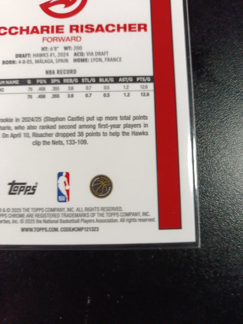 Mojo Refractor Zaccharie Risracher 45th Anniversary Card 25-26 Topps Basketball