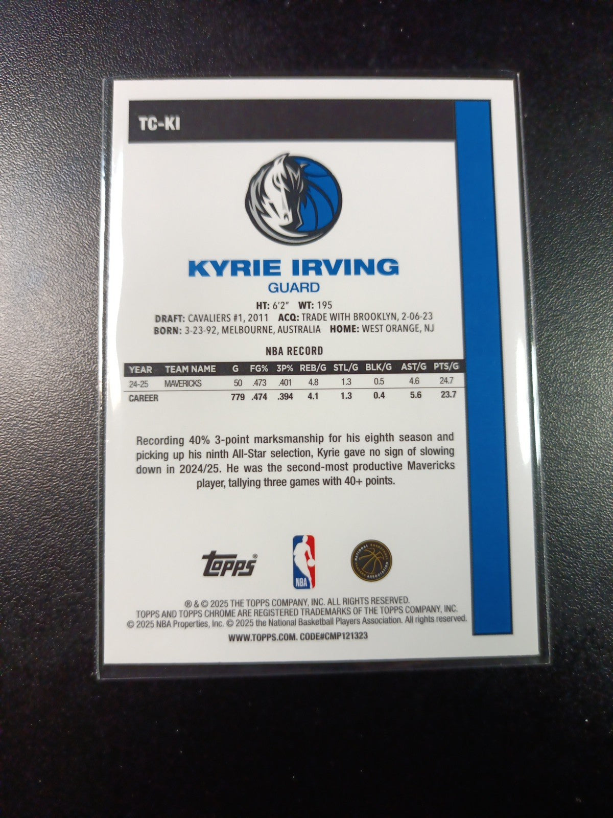 Mojo Refractor Kyrie Irving 45th Anniversary Card 25-26 Topps Basketball NBA