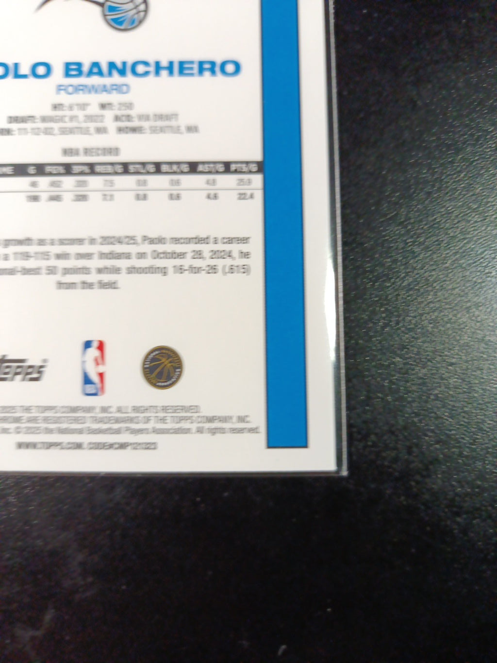 Mojo Refractor Paolo Banchero 45th Anniversary Card 25-26 Topps Basketball NBA