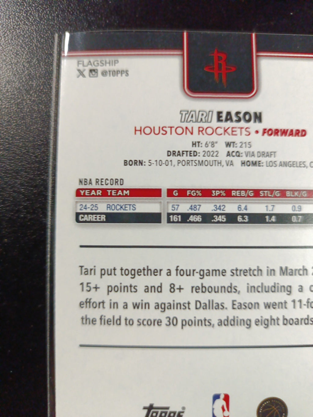 # /2025 Tari Eason Gold Card 2025-26 Topps Basketball NBA Houston Rockets