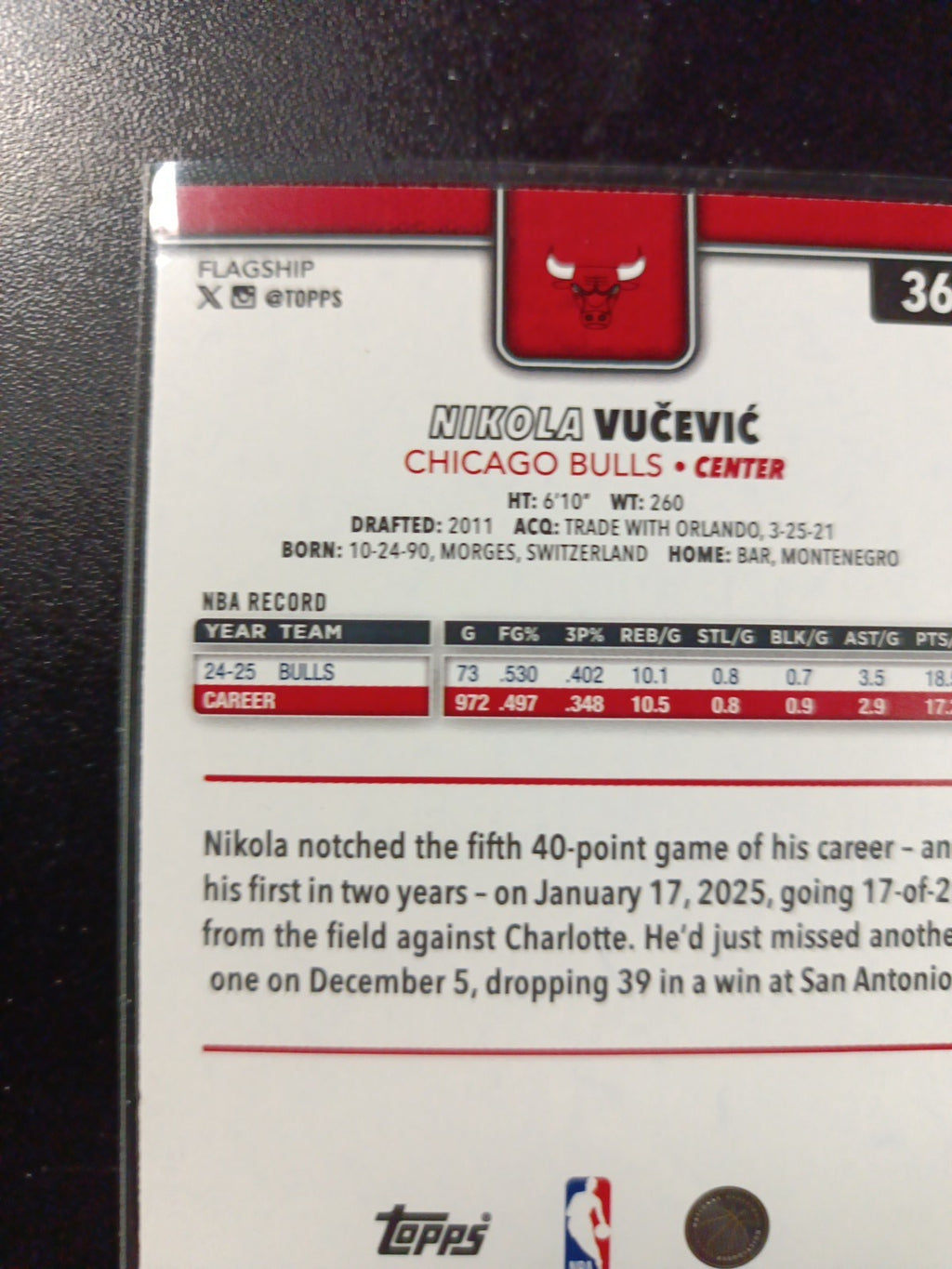 # /2025 Nikola Vucevic Gold Card 2025-26 Topps Basketball NBA Chicago Bulls